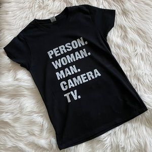 Person. Woman. Man. Camera. TV. Tee Sz Small